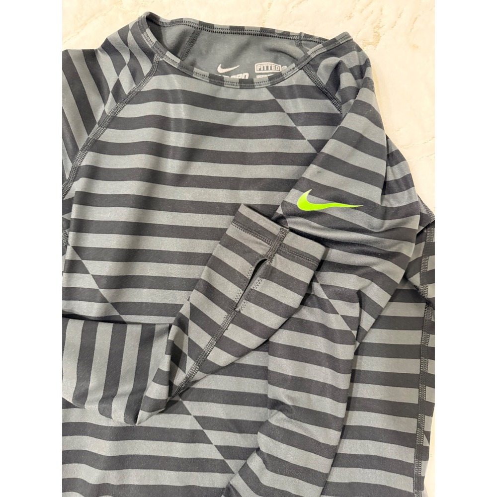 Nike Pro Dri-FIT Gray Black Striped Long Sleeve Training Top Size Small